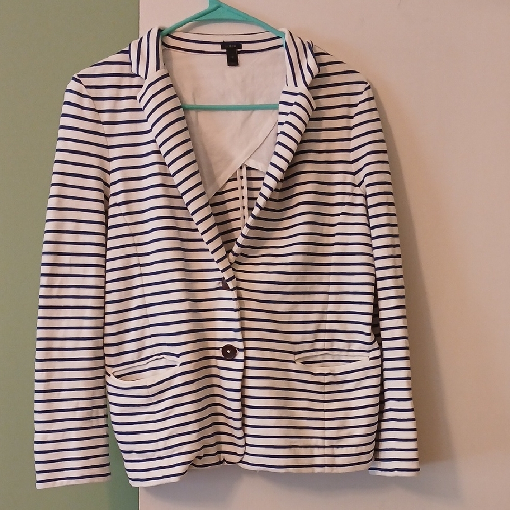 J. Crew Striped Blazer in Navy and Cream